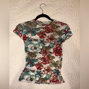 Mesh Floral Print Women's Top
